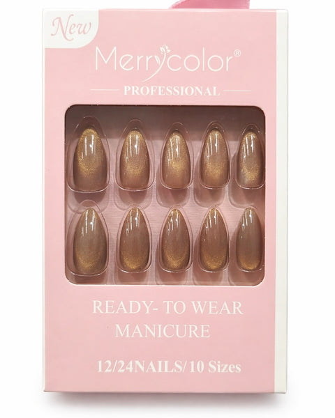 Uñas postizas dorado golden efecto cat eye Merrycolor