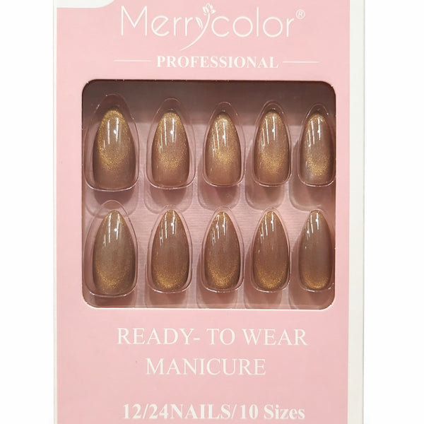 Uñas postizas dorado golden efecto cat eye Merrycolor