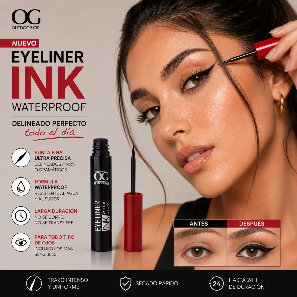 Delineador Líquido de Ojos Punta Fina | Eye Liner INK Waterproof PRO OG