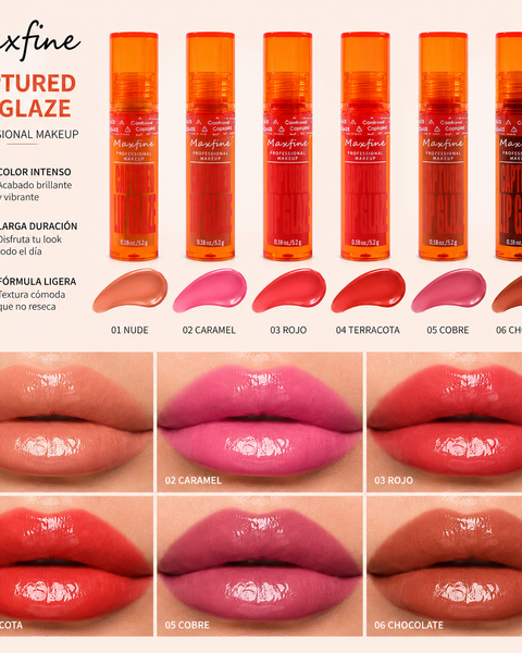 Lip Gloss Brillante Maxfine - Captured Lip Glaze (6 Tonos)