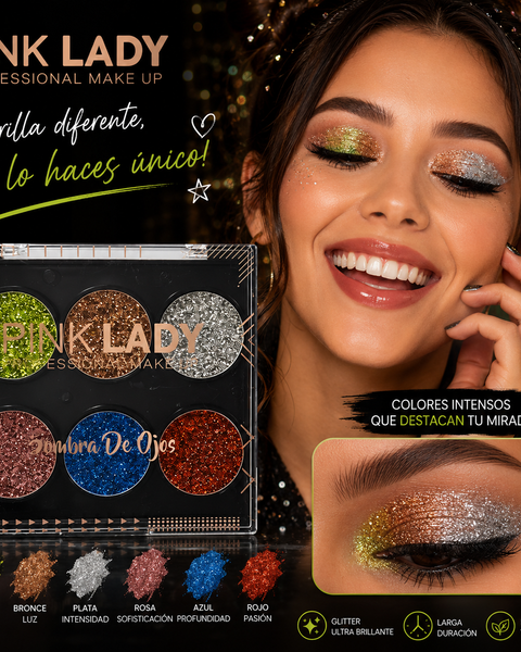 Paleta de Glitter Prensado Pink Lady - Professional Make Up (6 Tonos)