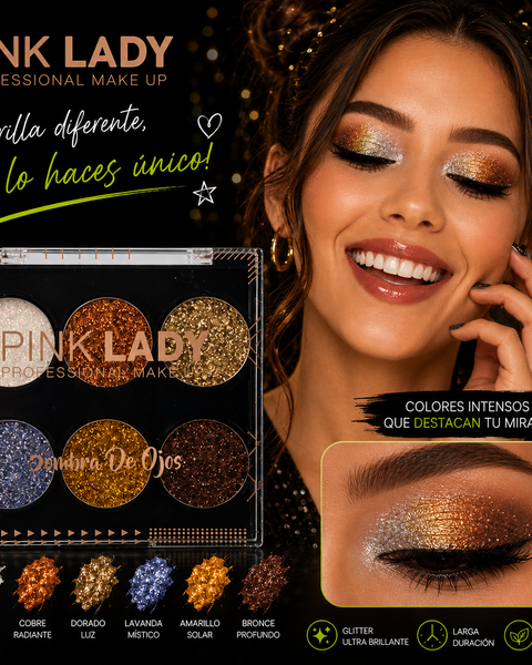 Paleta de Glitter Prensado Pink Lady - Professional Make Up (6 Tonos