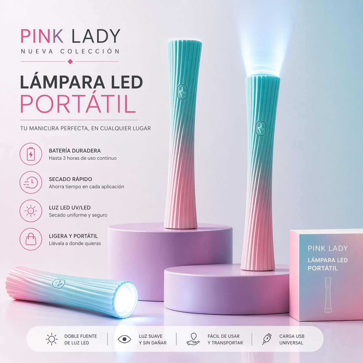 Mini lámpara UV/LED portátil recargable