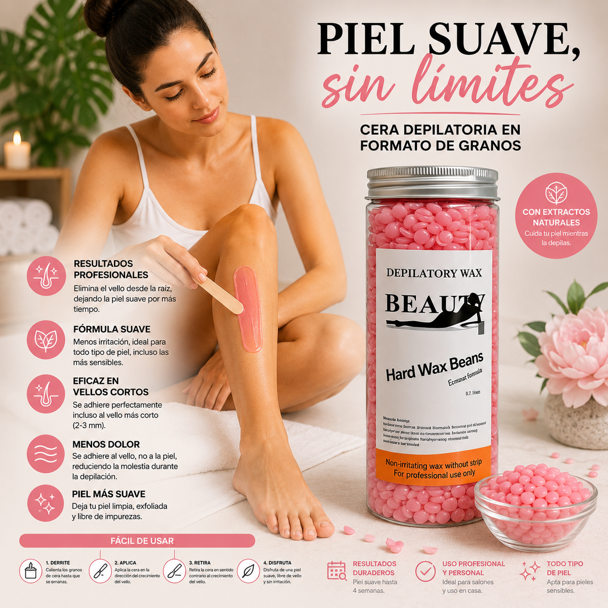 Cera élastica depilatoria en perlas |  400g Hard Wax Bean