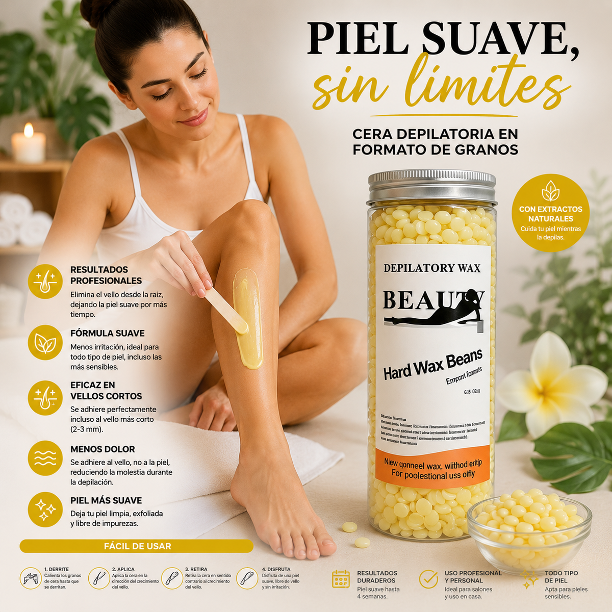 Cera élastica depilatoria en perlas |  400g Hard Wax Bean